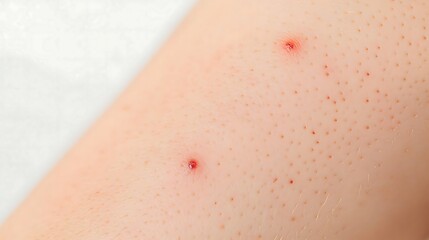 Close-Up of Skin with Red Bumps and Hair Follicles, Allergic symptoms, Skin irritation.