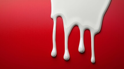 Liquid White Paint Dripping on Red Surface Creating Artistic Effect