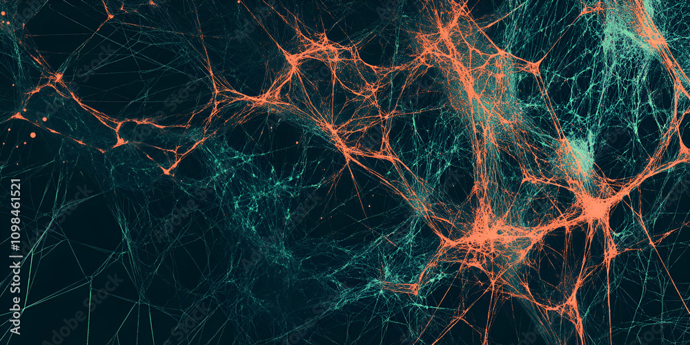 Poster intricate network: a mesmerizing abstract pattern of interconnected lines and nodes, resembling a ne