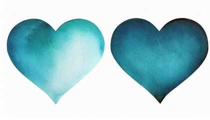 Fototapeta premium Teal Watercolor Hearts Love Romance Valentine s Day Wedding Abstract Art Background