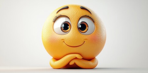 A Cute Orange Emoticon Sitting With Hands Clasped