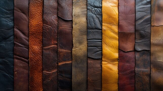 Craftsmen skillfully arrange unique leather strips in color and texture, showcasing the artistry of leatherwork in a cozy workshop