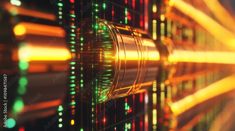 Poster abstract representation of advanced technology and data flow.