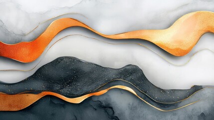 Obraz premium Abstract waves with gold and gray tones on a textured background.