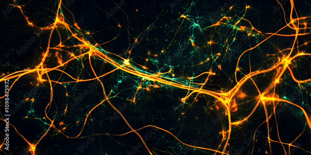 Poster neural network abstract: a captivating abstract representation of a neural network, with glowing, in