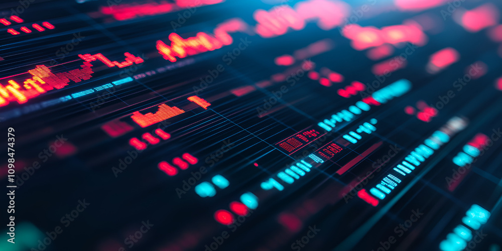 Poster cybernetic pulse: abstract data stream. close-up view of a vibrant digital display showcasing dynami