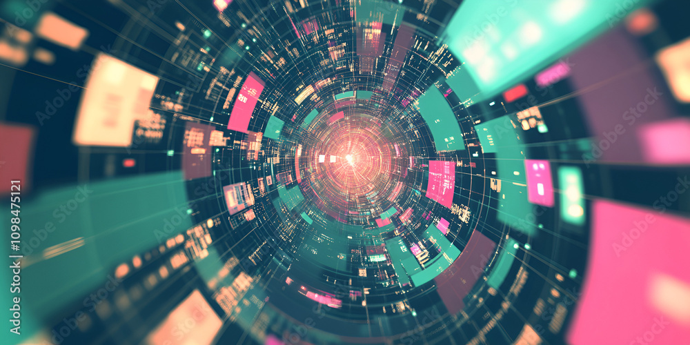 Poster digital vortex: abstract tunnel of data streams