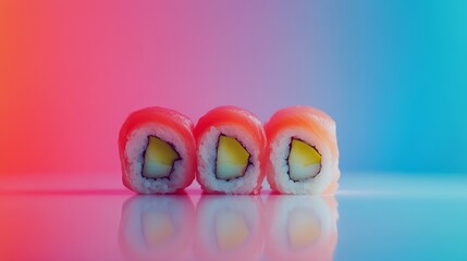 Sushi roll on color vivid background composition