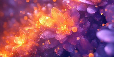 Floral Fantasy: A delicate and vibrant close-up of vibrant purple flowers bathed in warm, golden light, with bokeh effects creating a dreamy and ethereal atmosphere.