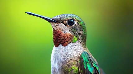 A close-up of a colorful hummingbird showcasing its vibrant plumage and intricate details.