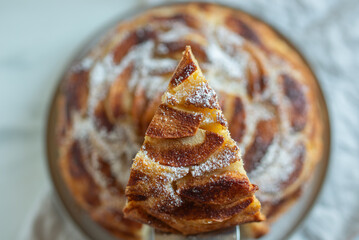 Delicious and beautiful apple pie on a wooden table