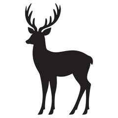 Obraz premium Deer Silhouette Vector Illustration, Minimalist Deer Silhouette Icon, Standing Deer Silhouette Vector Art, Deer Head Silhouette Logo Design, Running Deer Silhouette Design.