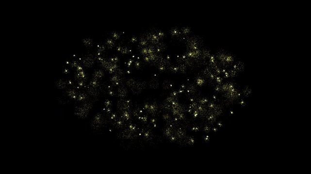 Abstract golden glitter or fireworks particle animation for christmas or new year celebration, concepts, ides, 4k, transparent background with alpha channel