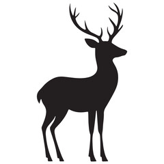 Obraz premium Deer Silhouette Vector Illustration, Minimalist Deer Silhouette Icon, Standing Deer Silhouette Vector Art, Deer Head Silhouette Logo Design, Running Deer Silhouette Design.