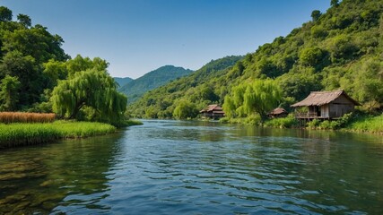 Fototapeta premium Ai Generate views of rivers and trees.