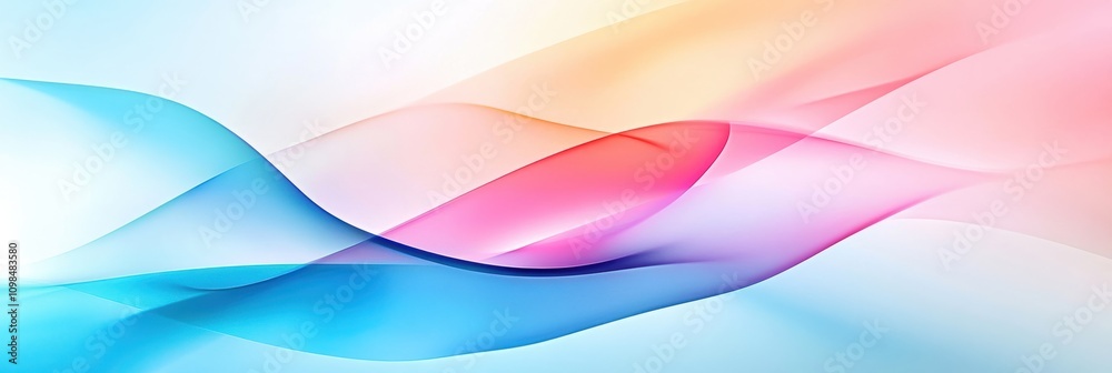 Wall mural abstract colorful waves with smooth gradients on a light background.