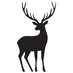 Obraz premium Deer Silhouette Vector Illustration, Minimalist Deer Silhouette Icon, Standing Deer Silhouette Vector Art, Deer Head Silhouette Logo Design, Running Deer Silhouette Design.