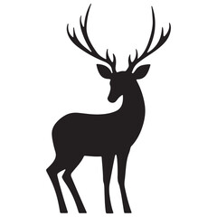 Obraz premium Deer Silhouette Vector Illustration, Minimalist Deer Silhouette Icon, Standing Deer Silhouette Vector Art, Deer Head Silhouette Logo Design, Running Deer Silhouette Design.