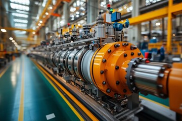 A close-up view of a sophisticated manufacturing line in a clean, well-lit industrial facility.