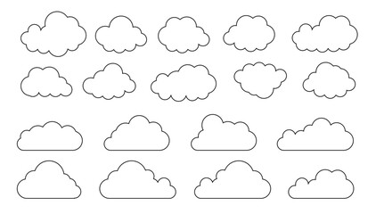 Fototapeta premium Clouds line art icon. Databases networking software image cloud and synoptics concept. Vector