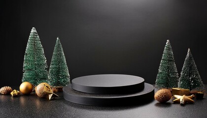 black table top podium christmas decos