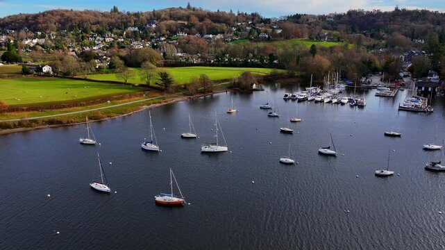 Autumnal aerial video of Wendemire lake in Cumbria - United Kingdom. 