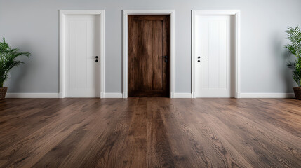 Obraz premium Minimalist Interior with Three White Closed Doors