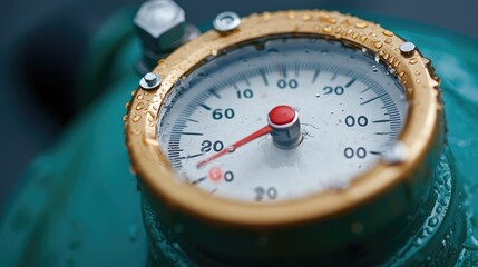 Close-up of Pressure Gauge with Water Droplets