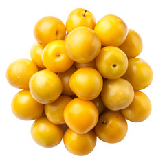 Pile of plums cherry top view on transparent background