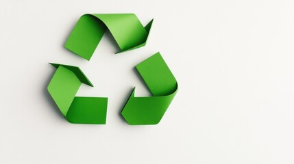 Obraz premium A detailed illustration of a green circular recycling symbol on a pure white background, minimalist style, Simplified flat paper art illustration of