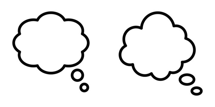 Outline cloud speech and thought bubble icons. Editable stroke.