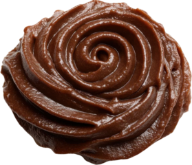 Chocolate icing shaped like a rose, perfect for decorating desserts and adding a touch of elegance to cakes, transparent background, png