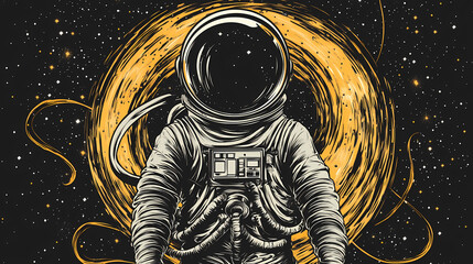 An astronaut on a background of stars and the universe, with a retro futurism look from the stock photo. Futurism. Illustration