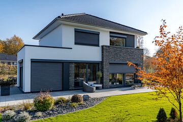 An electric roller shutter made of aluminum on a brand-new house.