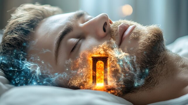 The man lay in his bedroom, his eyes closed as energy pulsed around him. Suddenly, a door portal appeared in front of him, leading to another world filled with possibilities and unknown adventures
