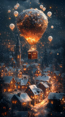 Fototapeta premium Gift flying on a hot air balloon