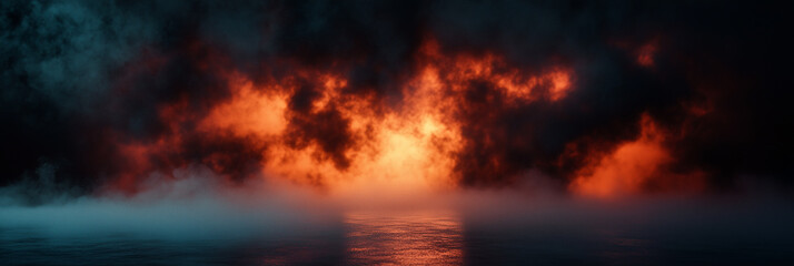 Obraz premium Dark atmospheric scene with vibrant red and orange smoke