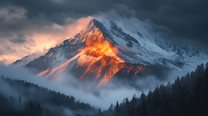 Majestic Peak, Fiery Sunset Glow