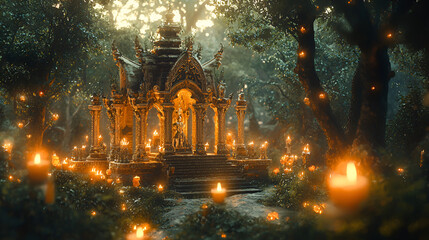 Enchanted Forest Shrine: Candles Glow