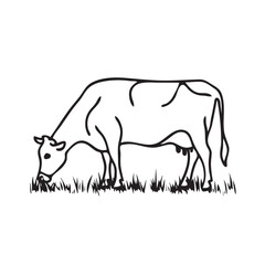 Fototapeta premium Grazing cow illustration in black and white