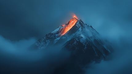 Glowing Peak in Misty Dawn