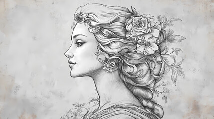 Fototapeta premium Sketch of woman baroque. Baroque. Illustration
