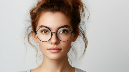 Fototapeta premium Woman with Round Glasses and Messy Bun