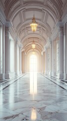 Fototapeta premium Elegant Corridor of an Old Marble Government Building with Grand Architectural Details and Soft Lighting Highlighting Classic Design Elements