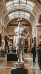 Obraz premium Classical Marble Statue Displayed in Museum with Detailed Features and Artistic Flair Highlighting the Mastery of Sculpture and Human Form in a Captivating Environment