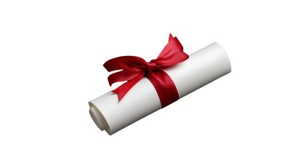 Elegant white scroll tied with a red ribbon on transparent background