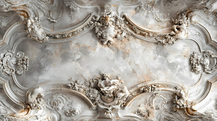 Baroque, barocco ornate marble ceiling non-linear reformation design with intricate accents depicting classic elegance and architectural beauty. Baroque. Illustration