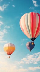 Fototapeta premium Colorful hot air balloons floating in the sky during a vibrant morning