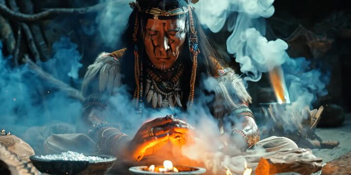 Mystic shaman performing a ritual, 4K Video