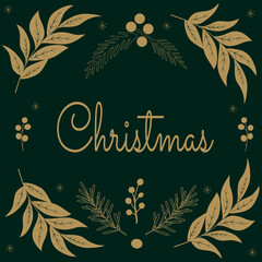 Vector design of a Christmas invitation card. Christmas holly berry, fir branches. Illustration design for cover, poster, wallpaper, greeting card.
